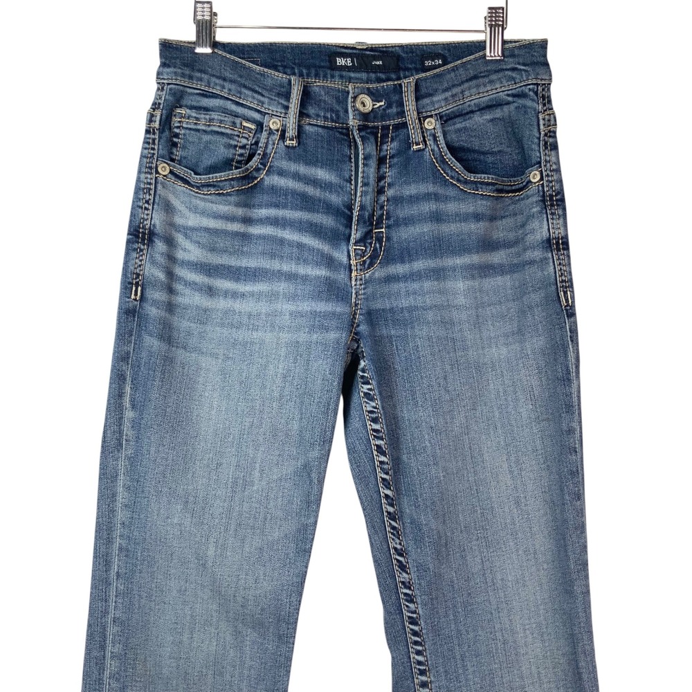 BKE Jake Blue Straight Leg Jeans 30x34 Button Zip Fly Embroidered Pocket - Picture 2 of 8